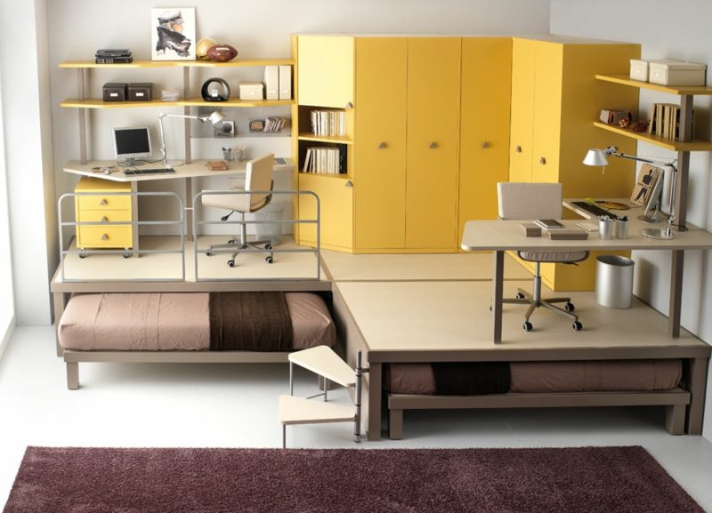 Camera adolescente design praticamente salvaspazio armadio giallo moderno Camera adolescente allestita armadio salvaspazio moderno