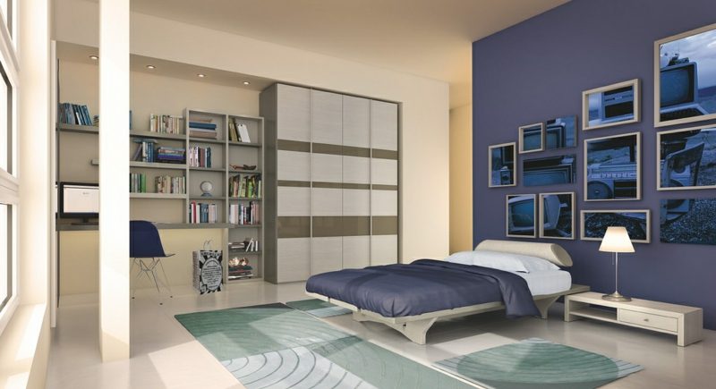 Camere per adolescenti dal design moderno e minimalista La stanza degli adolescenti ha allestito gli scaffali per le immagini delle pareti di accento