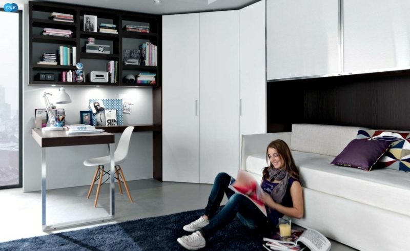 Camera adolescente design moderno armadio a muro Stanza adolescenti allestire divano scrivania armadio